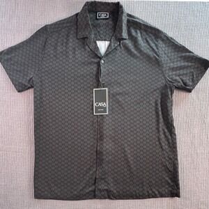 Casa Couture Mens Camp Shirt Medium Black Short Sleeve Woven Resort Casual